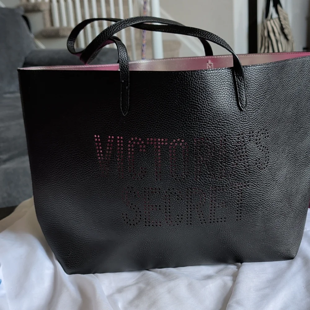 Victoria's Secret Black Tote with Pink Trim
